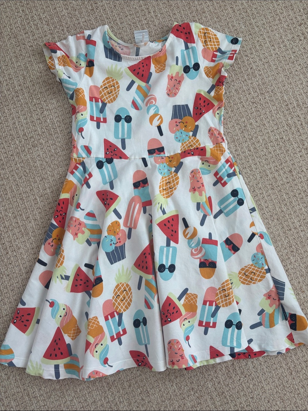 Girls White Ice Cream & Fruit Print Skater Dress